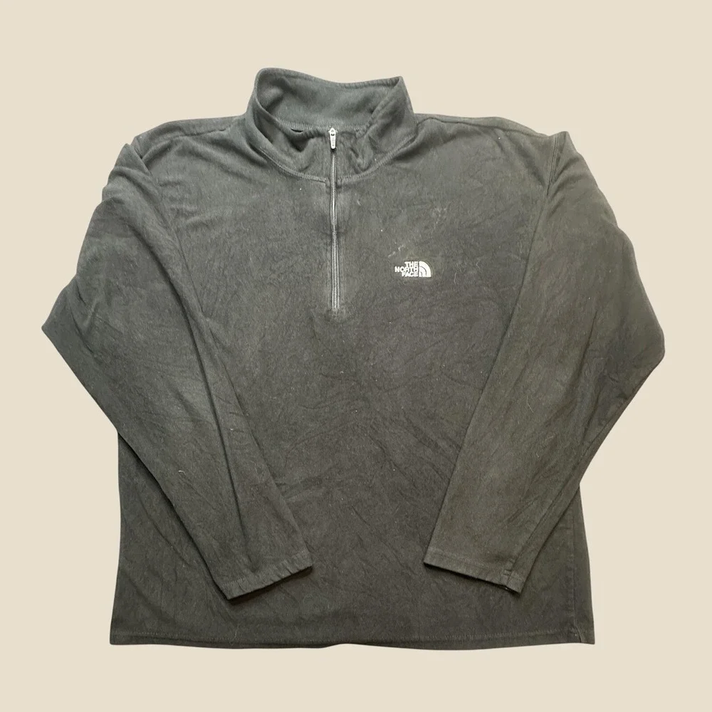 The North Face Pullover Mens Large TKA 100 Quarter Zip Black Fleece Mock Neck